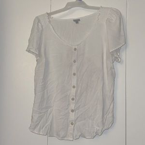 Torrid White Button Down Ruffle Sleeve Shirt